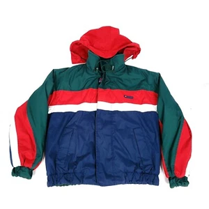 Vintage Bugle Boy Mens Jacket Large Blue Red Green Fleece Lined Pocket Hooded - Picture 1 of 14