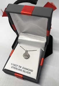 Genuine 1/10 ct tw Diamond Sterling Silver Round Pendant Necklace - Picture 1 of 7