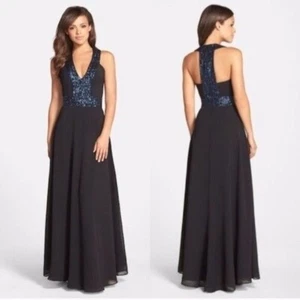Dress the Population Women's Black Sequins V Neck Evening Maxi Dress Size Small - Picture 1 of 15