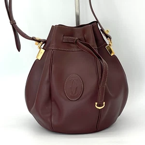 Cartier Must de Cartier Drawstring bag Shoulder bag Leather Authentic - Picture 1 of 22