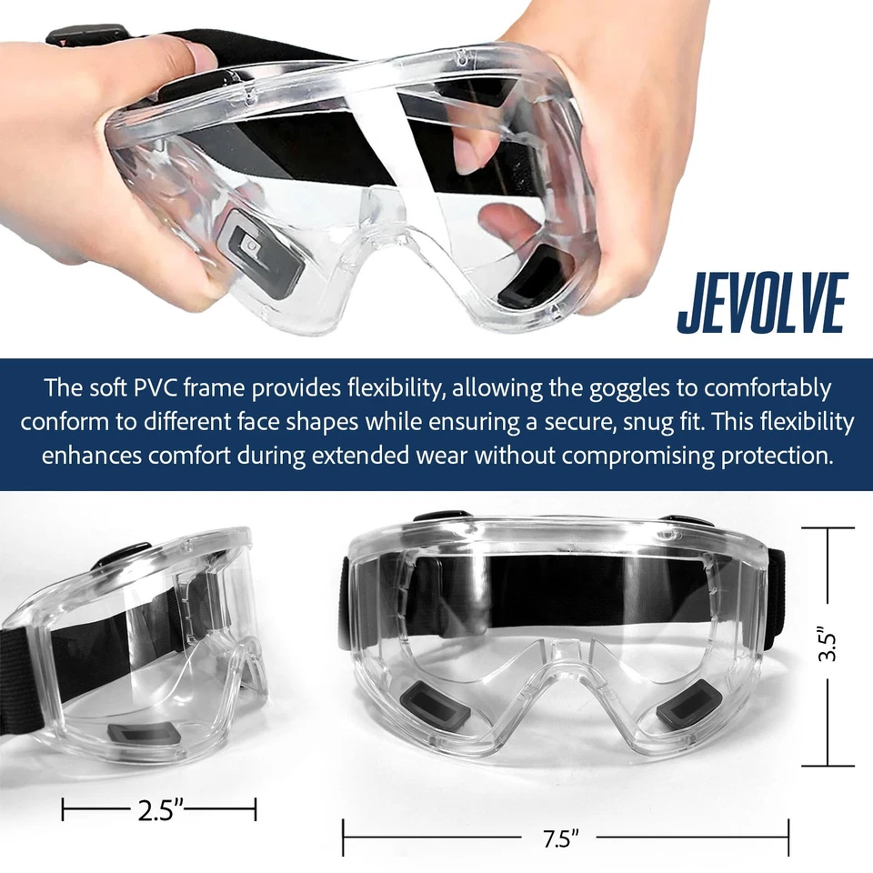 JEVOLVE Anti-Fog Safety Goggles Wide-Vision Protective Vent Glasses Lab Work PPE Wear