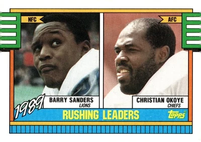 1990 Topps Rushing Leaders #28 Barry Sanders / Christian Okoye - Image 1 of 2