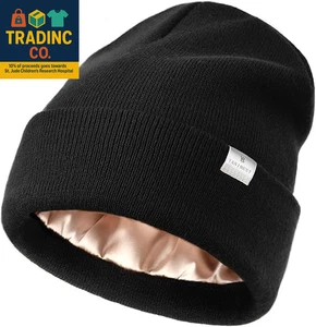 Satin Lined Beanie for Women and Men - Soft, Warm, Anti-Frizz Hat - Picture 1 of 7