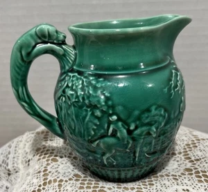 Vtg 1940 Wedgewood Queensware of Etruria pitcher hunt scene horses hounds green - Picture 1 of 13