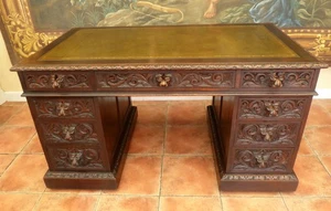 DOUBLE PEDESTAL DESK  OAK EDWARDS /ROBERTS 1850  FREE SHIPPING MAINLAND ENGLAND - Picture 1 of 17