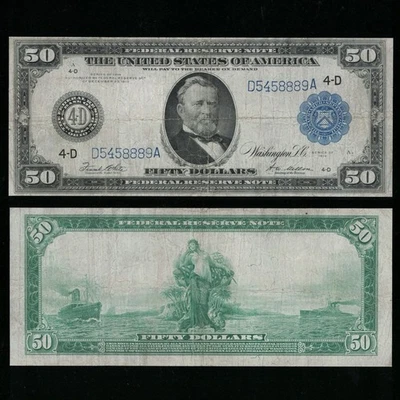 SC 1914 $50 Cleveland, OH “Panama” Federal Reserve Note FRN Blue Seal (889A) - Image 1 of 4