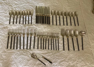 Oneida USA Midnight 49 Pc SS Flatware Black Gold Trim Y2K 8 Place Sets + READ - Image 1 of 4