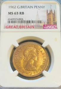 1962 Great Britain Cent - NGC 63 RB - Bronze - Elizabeth II - KM#: 897 - Picture 1 of 4
