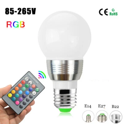 B22 E14 E27 RGB LED Light Bulb 3W 16 Colors Change Lamp Decor+ Remote Control KC - Image 1 of 4