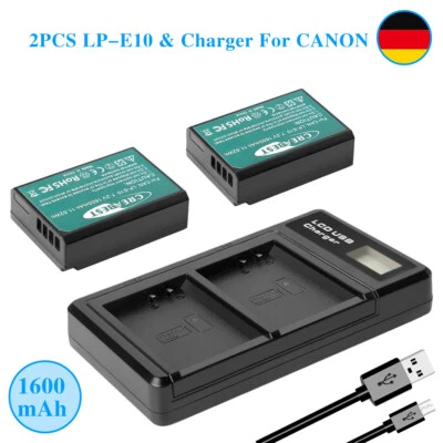 2x LP-E10 Akku Für Canon EOS 1100D 4000D 2000D 1300D 1200D X90 + Dual Ladegerät