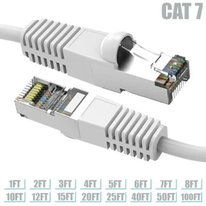 1-100FT Cat7 RJ45 Network LAN Ethernet SSTP Shield Patch Cable Copper White LOT - Picture 1 of 21