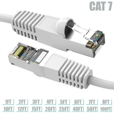 1-100FT Cat7 RJ45 Network LAN Ethernet SSTP Shield Patch Cable Copper White LOT - Image 1 of 4