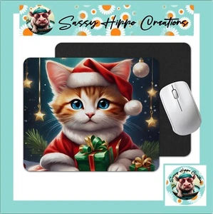 Mouse Pad Santa Cat Kitten Christmas Holiday Anti Slip Back Easy Clean Sublimate - Afbeelding 1 van 4
