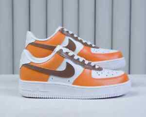 Air Force 1 Custom Shoes "Autumn Blaze Fusion Orange, Brown & White" Sneakers
