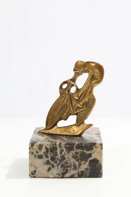 Escultura ciclista abstracta italiana vintage de bronce sobre base de mármol Panni años 70 Foto 1 de 4