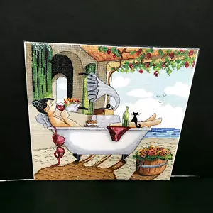 Fertig Fertig Kreuzstich Enjoy Life My Day Off Badewanne Katze Lustiges Geschenk - Bild 1 von 13