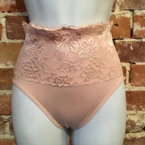 Rhonda Shear Dusty Rose Pink Lace Overlay Seamless Brief Panties S New - Picture 1 of 2
