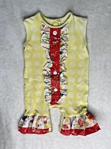 Ricrac & Ruffles 12M Romper Yellow Polka Dot Floral Sleeveless Missing Button - Picture 1 of 2