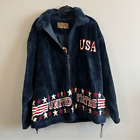 Bear Ridge Navy Blue Red Plush USA United States of America Zip Up Fleece Jacket