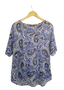 REGATTA Womens Blue & Green Paisley Print Sequin Front Blouse Top Size M - Picture 1 of 7