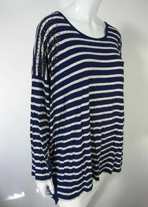 Design History Long Sleeve TOP Blouse Plus Size 2X Blue White Striped Studs Crew - Picture 1 of 6