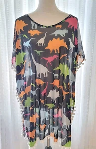 Damen Chiffon Badeanzug Abdeckung Strand Pool Bommel Bommel Borte Dinosaurier Muster XL-2XL - Bild 1 von 7