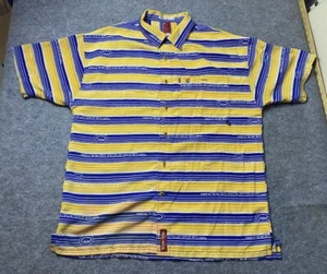 Vintage Ecko Unltd Shirt Mens Extra Large Yellow Blue Striped Button Down (FLAW) - Picture 1 of 8