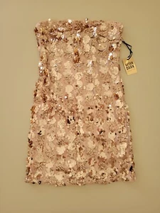 FOREVER 21 Rose gold strapless dress sequin S small party dance sparkle cocktail - Picture 1 of 3