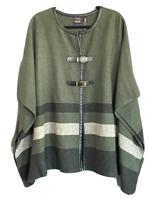 NWT Rafaella Spruce Heather Green & Black Striped Wool Blend Poncho/Cape Size S - Image 1 of 4