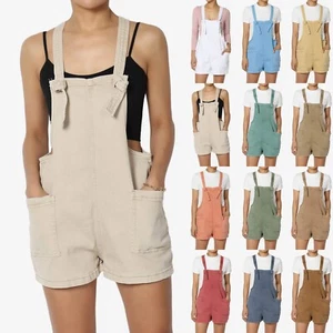 TheMogan Women's Casual Denim Shortall Adjustable Straps Relaxed Fit Daily Wear - Picture 1 of 80