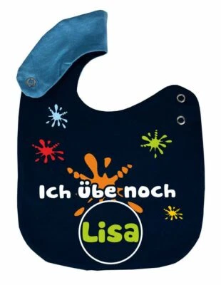KLEINER FRATZ größenverstellbares Baby Wende Lätzchen Ich übe noch und Namen des Kindes