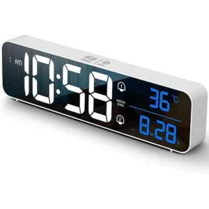 White Modern LED Large Digital Display With Wireless Rechargeable Alarm Clock - Picture 1 of 6