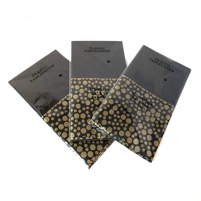 Halloween Tablecloth Black & Gold, 108" x 54", Plastic, 3 Packages for Party - Image 1 of 4