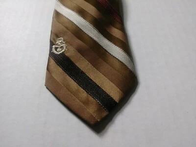 Corbata de cuello a rayas marrón Via Re para hombre  Foto 1 de 4