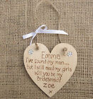 Personalised wedding Thankyou Bridesmaid Page Boy Flower Girl Wooden Heart Gift