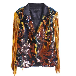 Boys Kids Sequin Waistcoat Blazer Tassel Costume Tops Jazz Dancewear Shiny - Picture 1 of 16