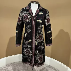 Biya Johnny Was Embroidered Wool Blend Coat Size S Brown Floral Print - Picture 1 of 14