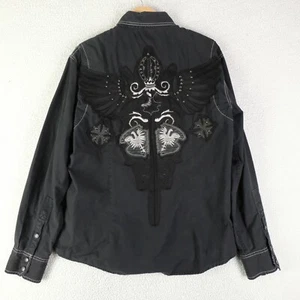House Of Lords Shirt Mens Extra Large Black Wings Gothic Grunge 90S Button Up - Picture 1 of 10