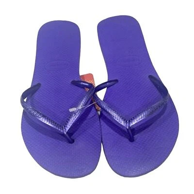 全新带标签 Havaianas Slim Strap 橡胶人字拖凉鞋紫色 SZ 11 12 — 第 1/4 张图片
