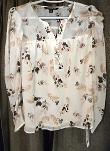 Zac & Rachel Women’s Sheer Floral Long Sleeve Blouse Top PL NWT - Picture 1 of 10