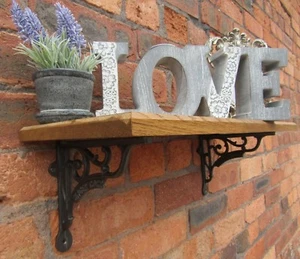 SOLID OAK WOOD HANDMADE SHELVES rustic Shelf cast iron shelf brackets - Picture 1 of 5