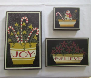 LOTE de letreros primitivos de Navidad Yellowware Bowl 3 piezas Joy Believe muñeco de nieve NUEVO - Imagen 1 de 11