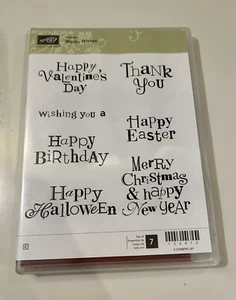 Stampin Up Wacky Wishes #126412 Stamps Red Rubber Set Holidays - Picture 1 of 5