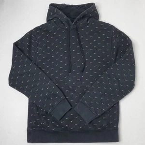 Nike All Over Print Embroidered Swoosh Hoodie Mens S Black Gold Swoosh AOP Check - Picture 1 of 10