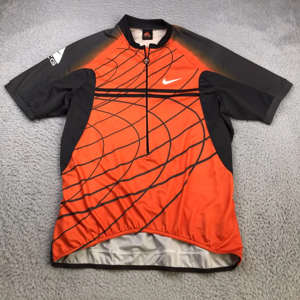 Camiseta masculina vintage Nike ACG Cycline XL laranja/preto 1/4 bolsos com zíper fabricada nos EUA - Imagem 1 de 4