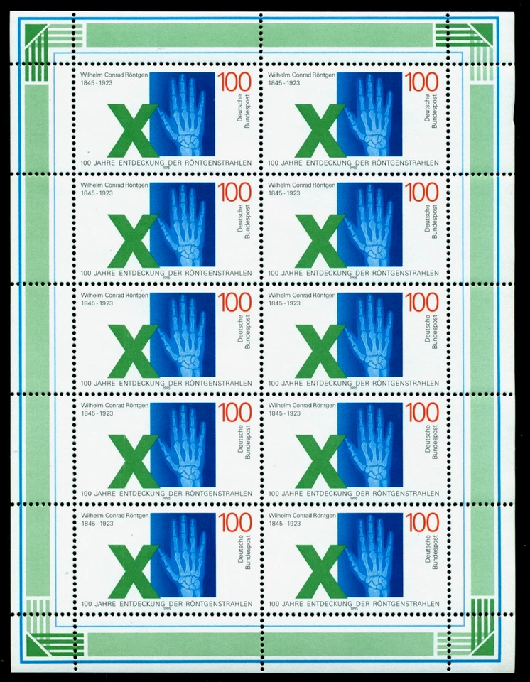 1995 Wilhelm  Röntgen,physicist,Nobel prize,X-rays radiation,DDR,1784 x10,MNH - Image 1 of 1