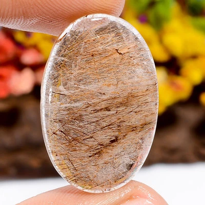 Authentic Golden Rutile Quartz Oval Shape Cabochon Gemstone 20 Ct. 28X18X3 mm - Image 1 of 4