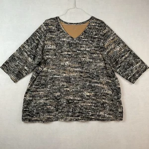 Catherines Shirt Top Womens 2X 22/24 Black Tan Cream 3/4 Sleeve V-Neck Knit  - Picture 1 of 10