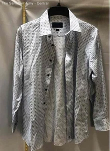 David Donahue Mens Blue White Geometric Button-Front Dress Shirt Size 16.5 - Picture 1 of 6