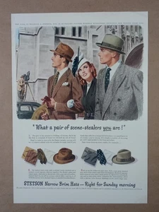 1940s STETSON Narrow Brim Hats Movie City Handsome Men Vintage Poster Print Ad - Picture 1 of 2
